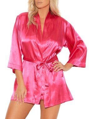 Plus Size Hot Pink Fuchsia Satin Kimono Robe